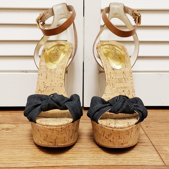 🚫SOLD{MichaelKors} Denim Stack Platform Cork Heel - Picture 3 of 8